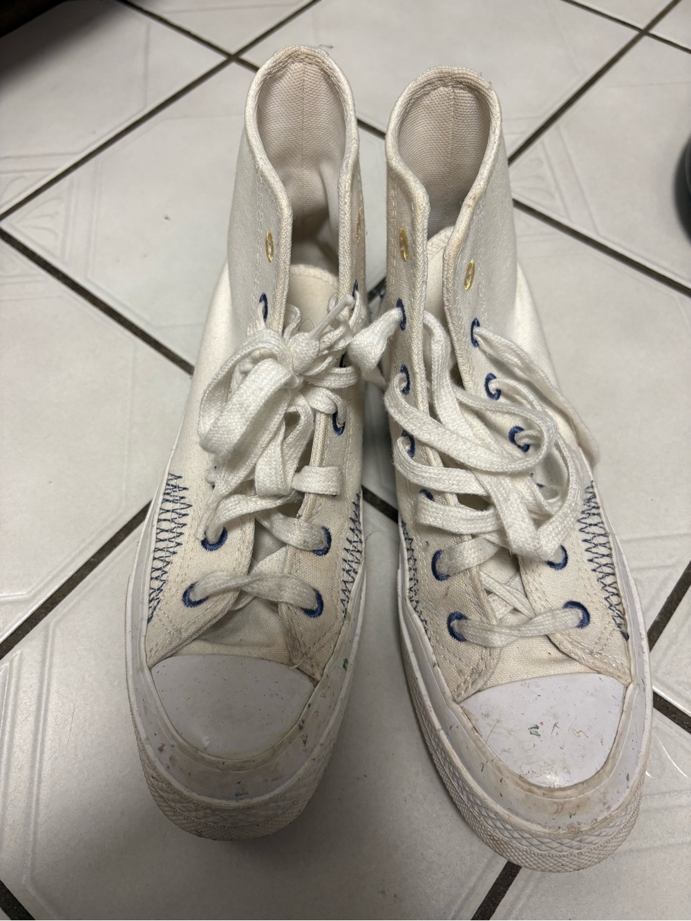 Converse Kids White High-Top Canvas Sneakers with Blue Eyelets
